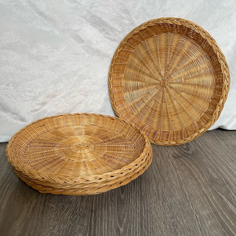 Boho Woven Rattan Chargers Wicker Paper Plate Holder Trays 10” (4)